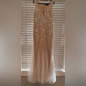 Betsy & Adam V Neck Embroidered Gown . Blush and White Size 12
